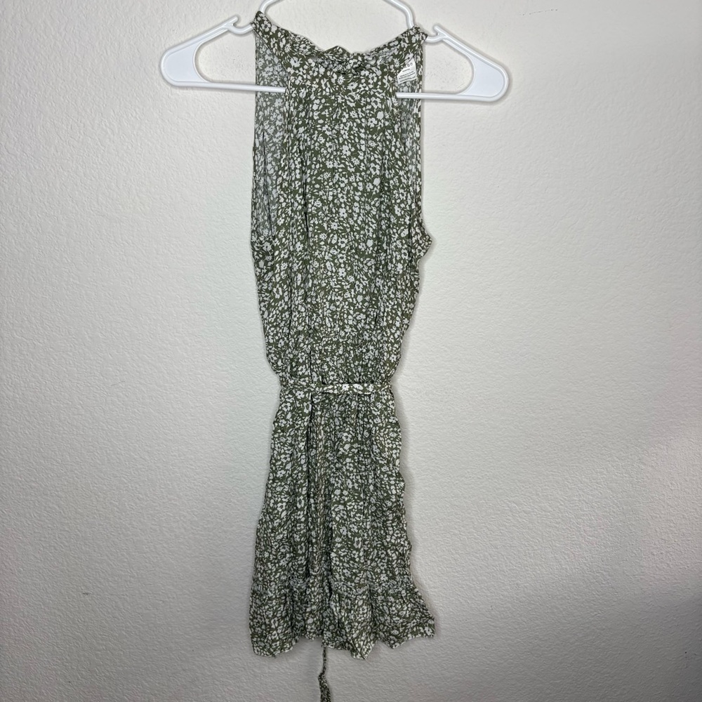 Sleeveless Green Floral Halter Dress